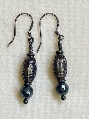 🖤 Artisan Black Onyx & Sterling Silver Boho Dangle Earrings